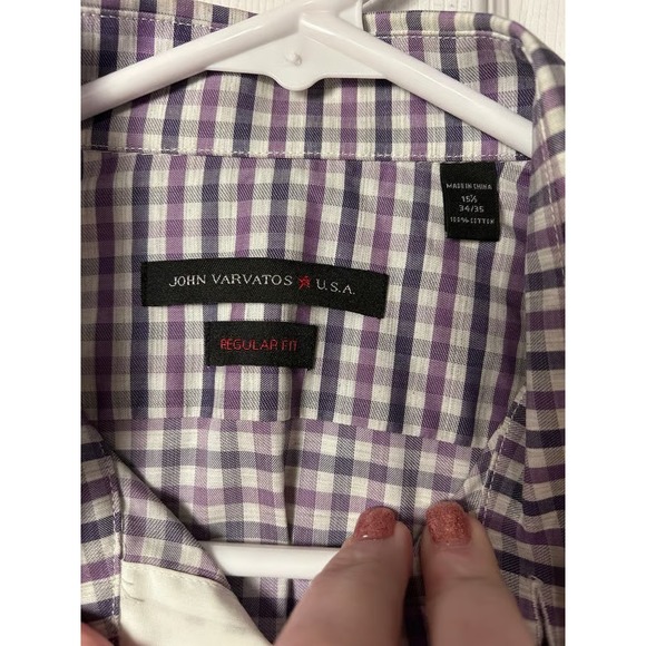 John Vervatos Gingham Button Down Men's Shirt M 15.5 34/35 NWOT - Picture 3 of 5